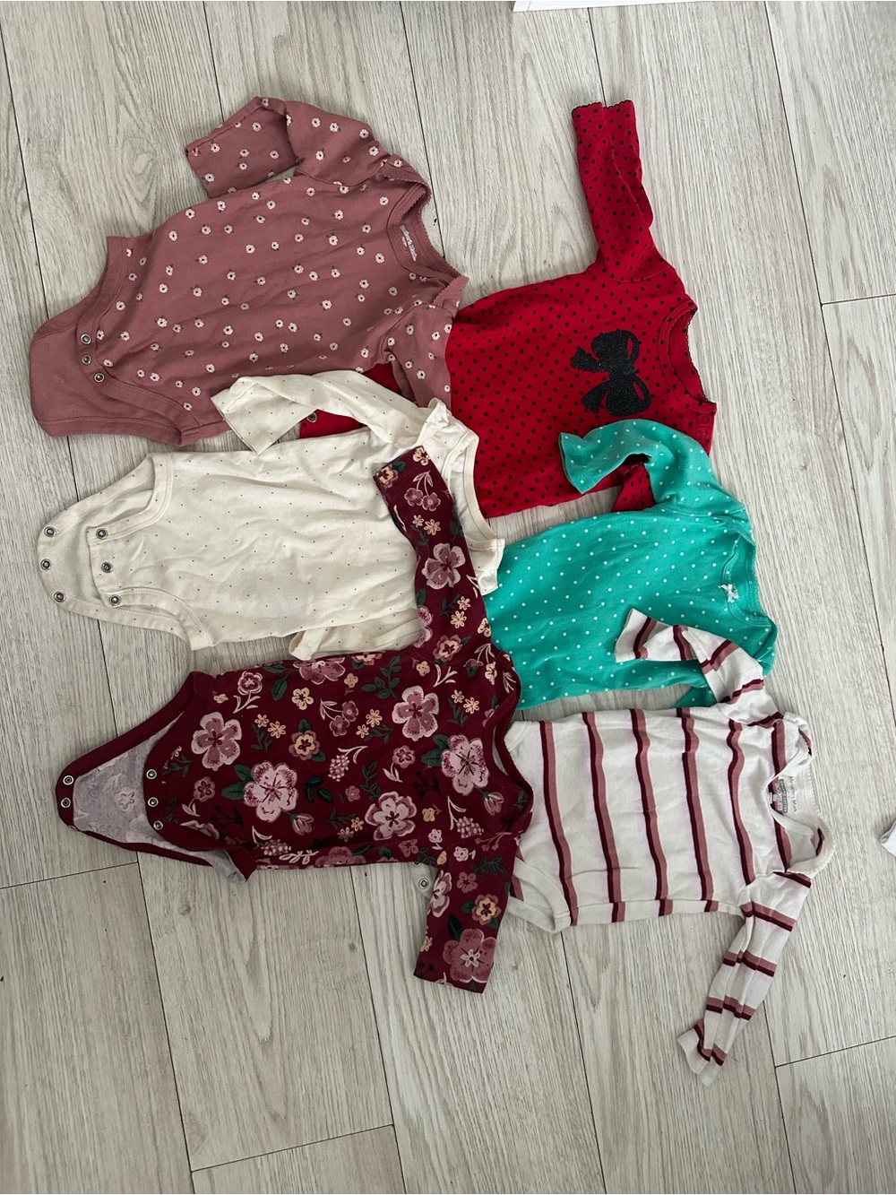 Multicolor Baby Girls Long-Sleeve Bodysuits Pack - Floral, Stripe & Dots